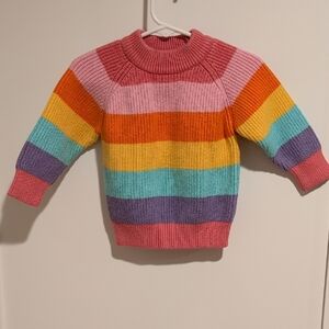 Girls' Rainbow Stripe Crewneck Sweater - Pink Multicolor